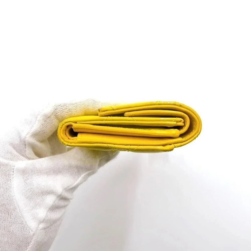 ❤️Christian Dior Lady Dior Lotus Cannage Patent Leather Yellow Bifold Wallet❤️